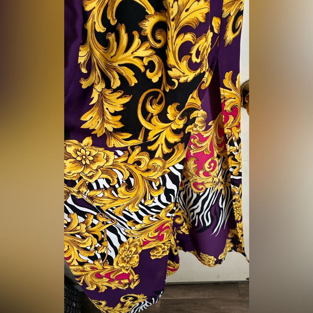 New York & Company Purple, Yellow & Black Baroque Print Maxi Dress - Picture 4 of 5